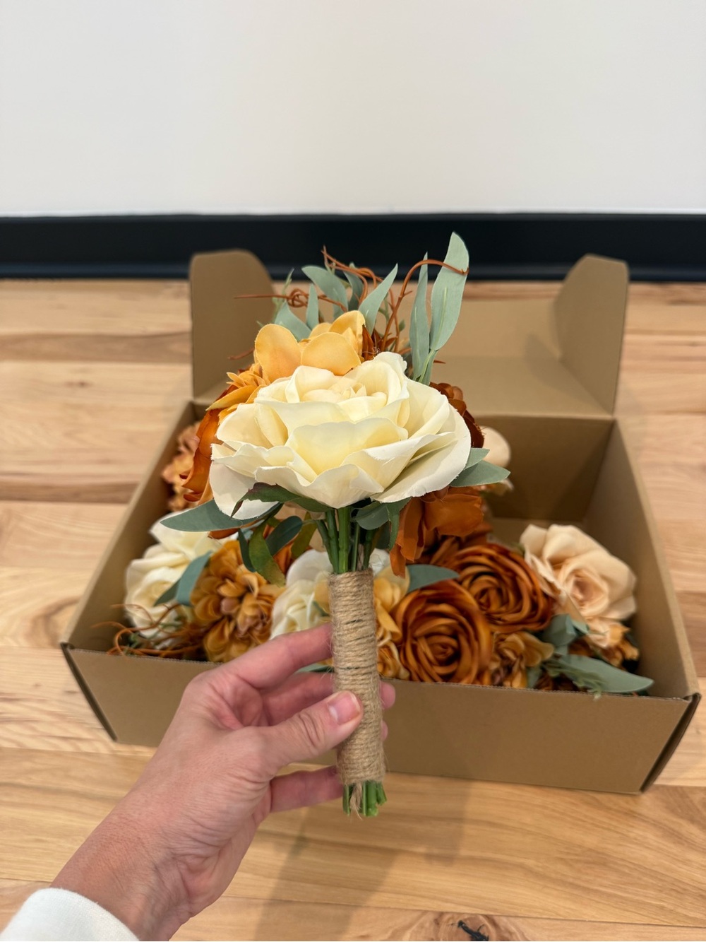 Set of 6 Rustic Burnt Orange & Ivory Artificial Wedding Bouquets - Picture 3 of 4